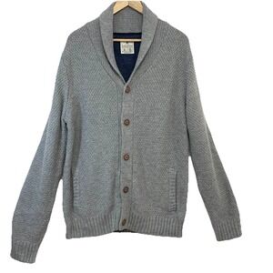 Cedarwood Button Front Grandpa Sweater Cardigan Men XL Collar Pocket Gray  Retro